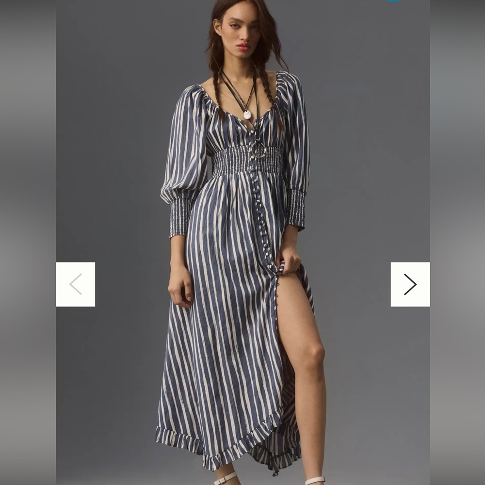 Anthropologie Striped Blue and White Maxi Dress Sz Sm
